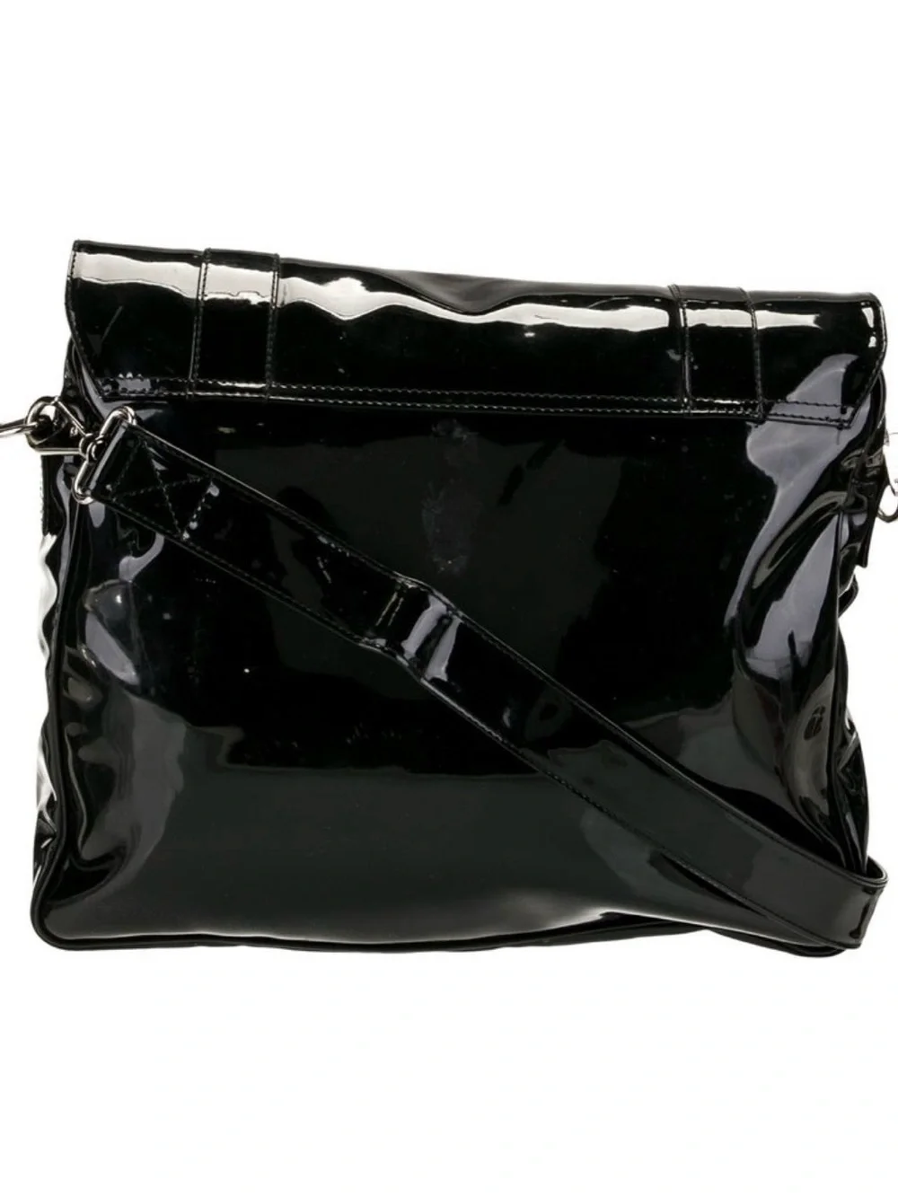 Marc Jacobs Black Patent Messenger Bag with Silver Hardware